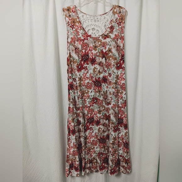 Soft Surroundings Dresses & Skirts - Soft Surroundings Maxi Dress White Red Gold Floral Print Viscose Size 2X